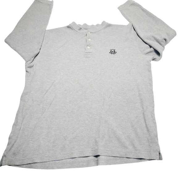 Ralph Lauren Chaps Henley T Shirt Mens Large Grey Thermal Waffle Knit Base Layer - Picture 1 of 6